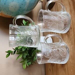 Arcoroc France Canterbury Clear Glass Mugs Set Of 3 Vintage